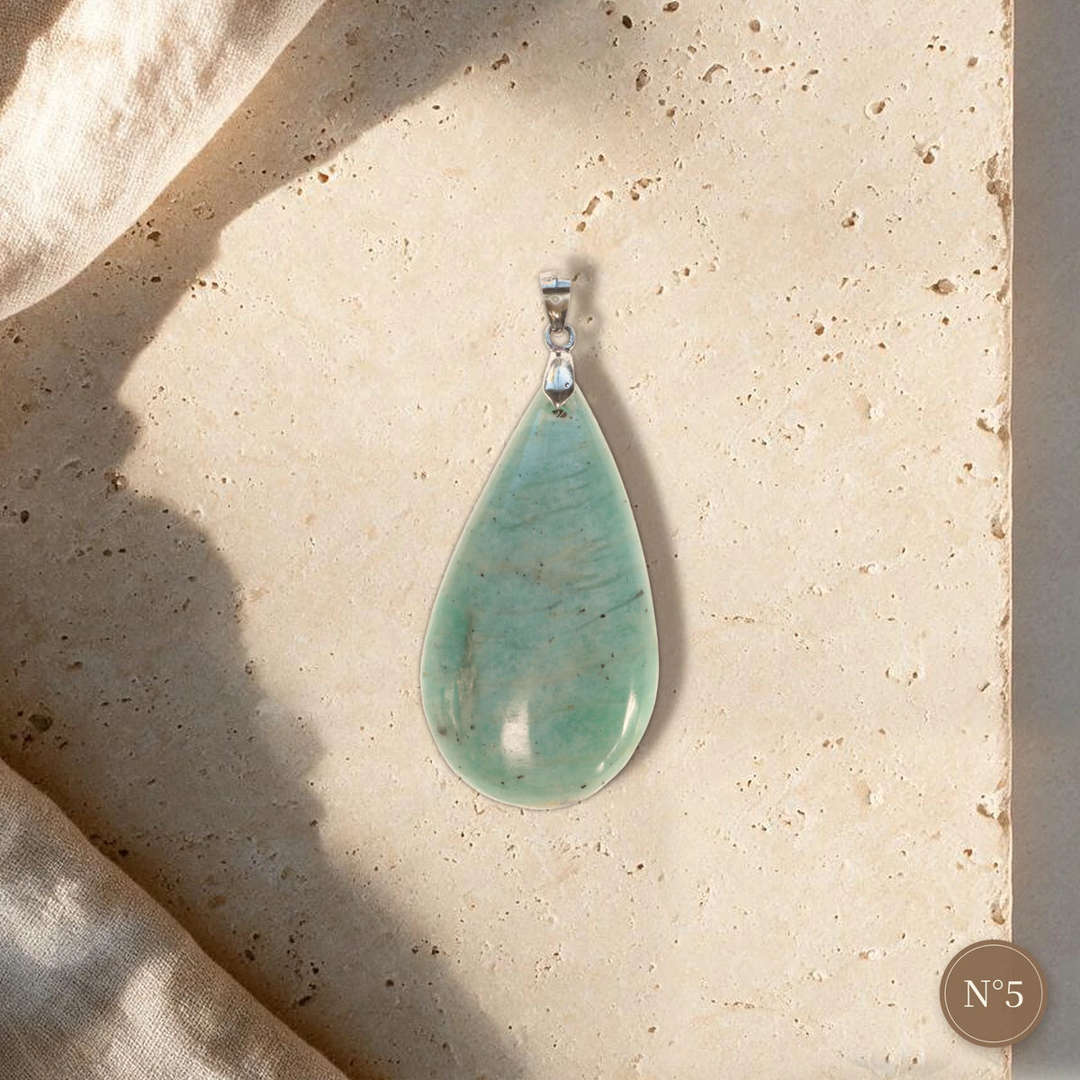 Pendentif lithothérapie amazonite N°5, goutte allongée vert d'eau, pièce unique