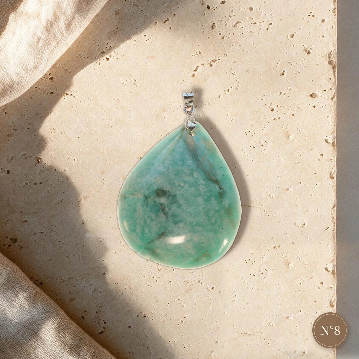 Pendentif pierre verte amazonite N°8, grande goutte arrondie vert d'eau, pièce unique