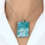 Pendentif Amazonite – pierre bleu-vert plate