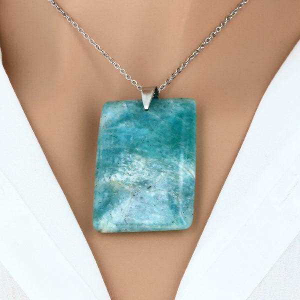 pendentif pierre amazonite plate turquoise madagascar