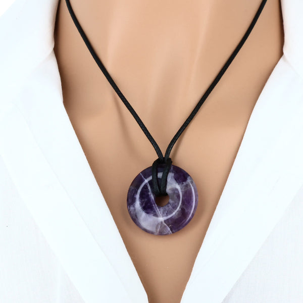 pendentif pierre amethyste chevron donut naturelle lithothérapie