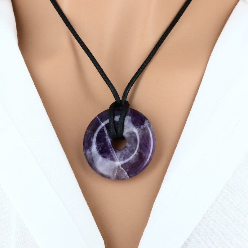 pendentif amethyste chevron forme donut pierre naturelle