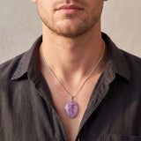 Pendentif Ovale en Améthyste Véritable, Pierre Plate Violette, Chaîne ou Cordon
