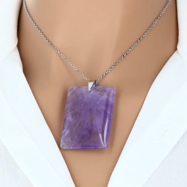 pendentif améthyste pierre plate violette naturelle lithothérapie