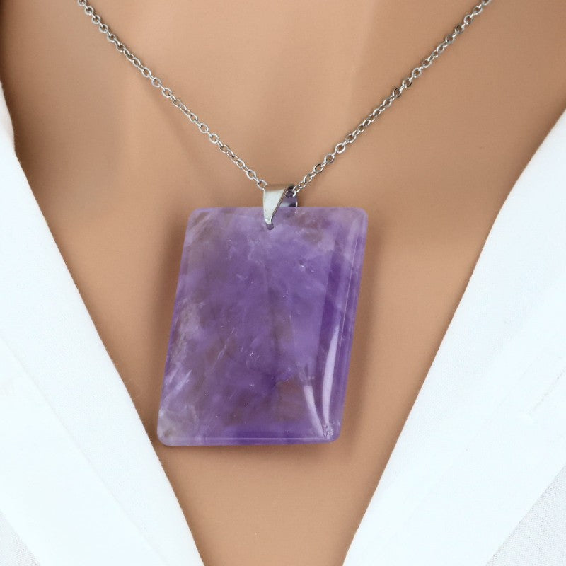 pendentif pierre améthyste plate violet