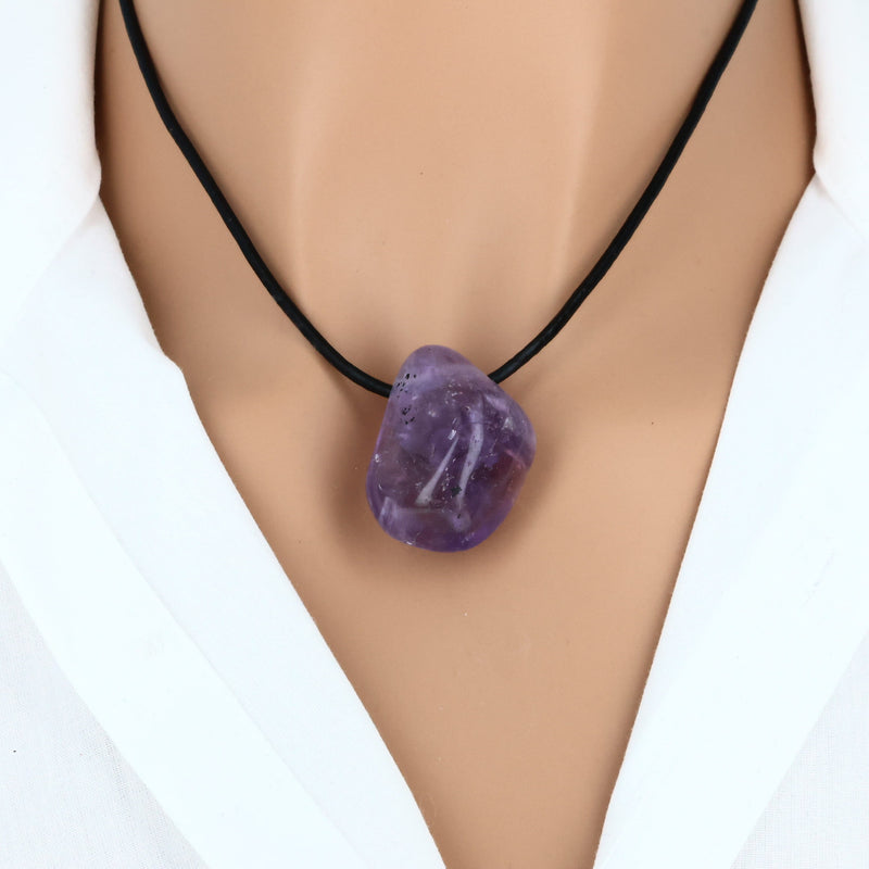 Pendentif en Améthyste roulée et percée, pierre naturelle du Brésil