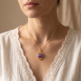 Pendentif Améthyste ROSALIE®, Médaillon Vintage Doré et Pierre Violette