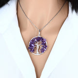 Pendentif Arbre de Vie et Pierre en Améthyste
