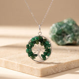 Pendentif Arbre de Vie en Aventurine Verte de 40 mm, Fil Argenté