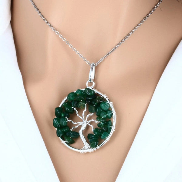 pendentif arbre de vie aventurine verte en pierre naturelle 40 mm