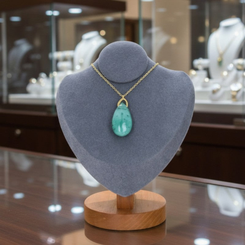 Pendentif Aventurine Verte avec chaîne dorée 60 cm, bijou en pierre naturelle