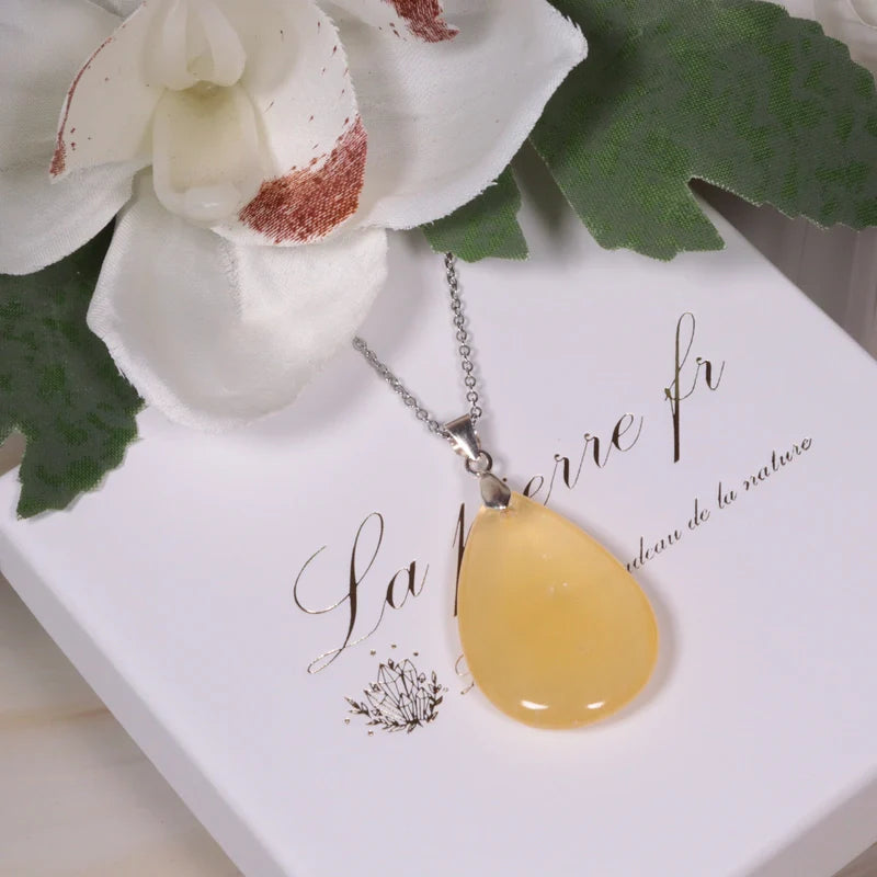 Pendentif Calcite Orange Naturelle Goutte Argent 925 pendentif calcite, calcite orange