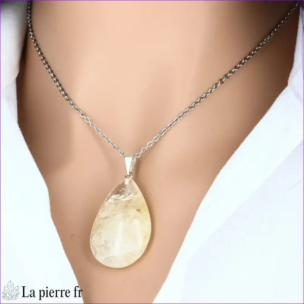Pendentif goutte Citrine, bijou lithothérapie, pierre naturelle abondance