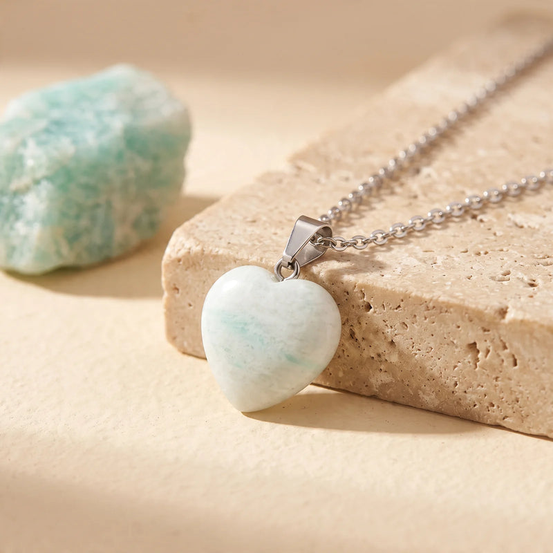 Pendentif pierre Amazonite en forme de cœur | Pendentif pierre verte | Pendentif cœur en pierre
