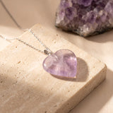 Pendentif Cœur en Améthyste Naturelle, Chaîne ou Cordon au Choix