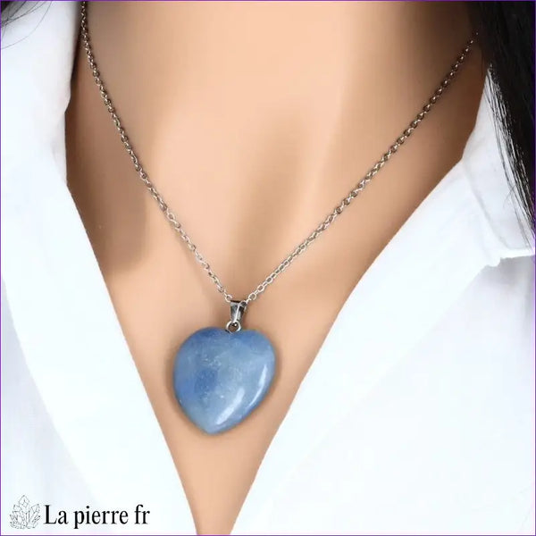 Pendentif cœur en Aventurine bleue, bijou en pierre naturelle et lithothérapie