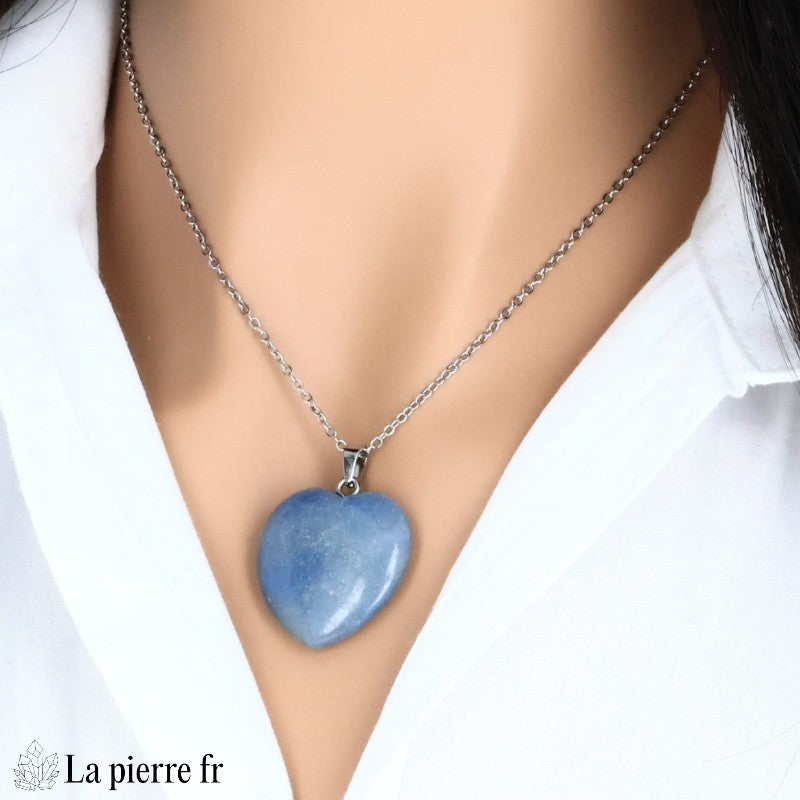 Pendentif cœur en Aventurine bleue, bijou en pierre naturelle et lithothérapie