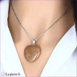 Pendentif cœur en aventurine orange, bijou lithothérapie