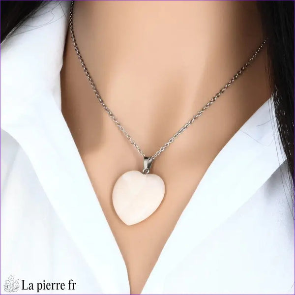 Pendentif cœur en aventurine rose, bijou lithothérapie.