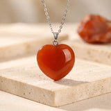 Pendentif Cœur Cornaline de 25 mm, Bélière Argentée, Chaîne ou Cordon
