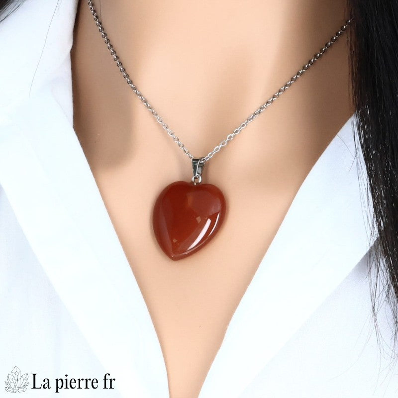 Pendentif cœur en cornaline, bijou lithothérapie.
