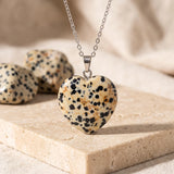 Pendentif Cœur Jaspe Dalmatien de 25 mm, sur Chaîne ou Cordon