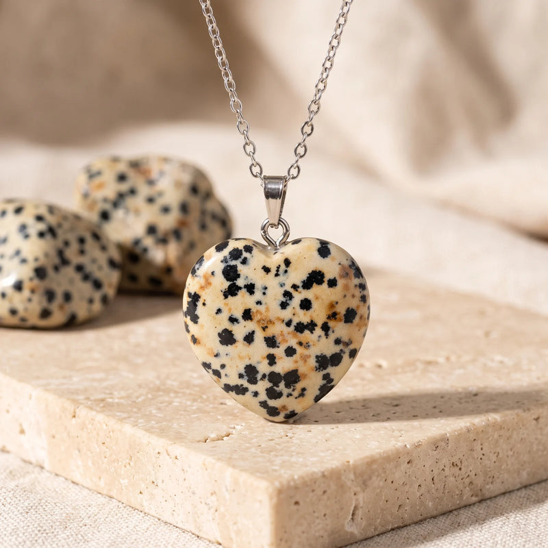 Pendentif Jaspe Dalmatien | Pendentif pierre naturelle | Pendentif cœur en pierre 25*25mm | Bijoux pierre naturelle