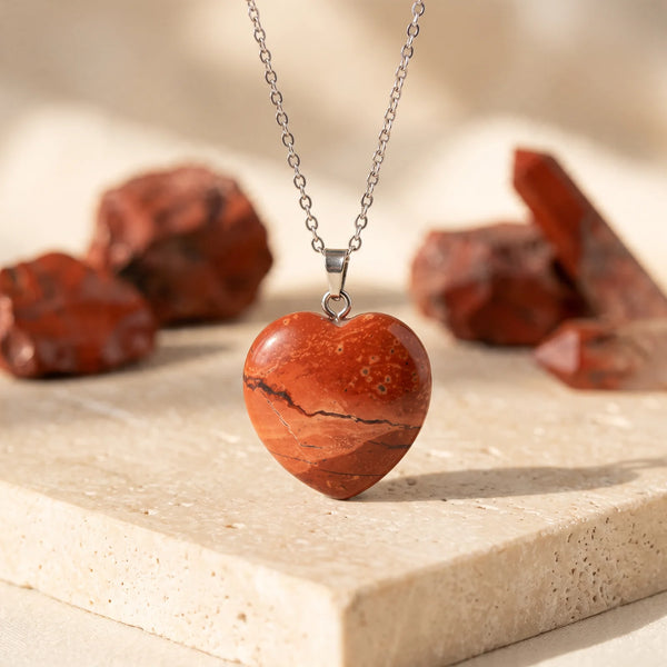 Pendentif cœur en jaspe rouge brique de 25 mm, idée cadeau bijou en pierre naturelle
