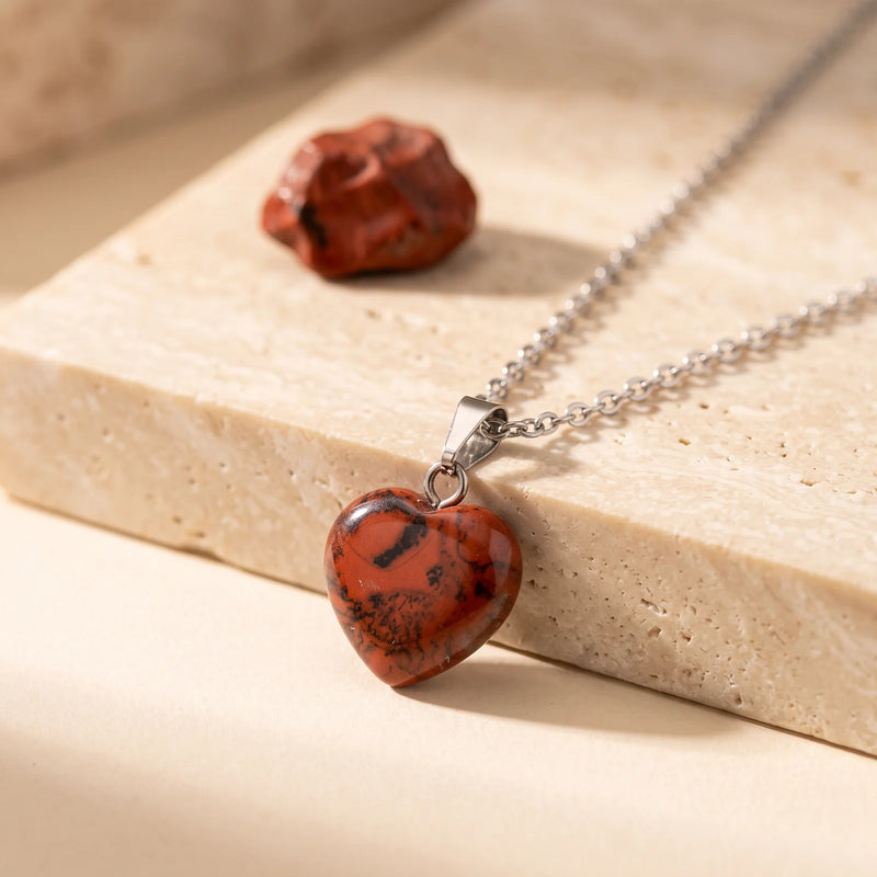 Pendentif cœur en pierre jaspe rouge | Pendentif pierre | Collier pierre naturelle