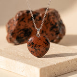 Pendentif Cœur en Obsidienne Acajou, Pierre Marron et Noire de 25 mm