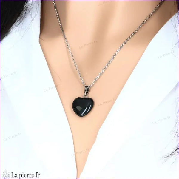 Pendentif Obsidienne Œil Céleste en Forme de Cœur. La Pierre Fr