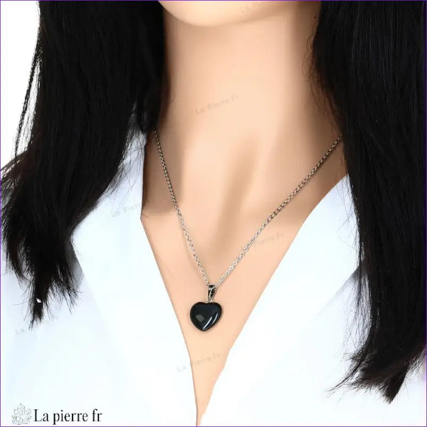 Pendentif Obsidienne Œil Céleste en Forme de Cœur. La Pierre Fr