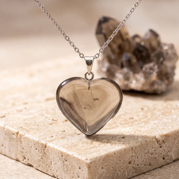 Pendentif cœur en quartz fumé translucide, idée cadeau bijou en pierre naturelle