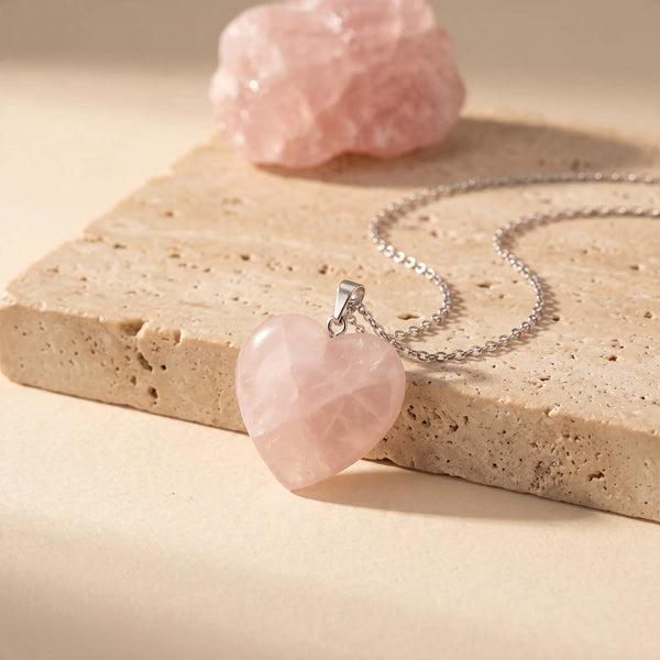 Pendentif cœur en quartz rose du Brésil, idée cadeau Saint-Valentin en pierre naturelle