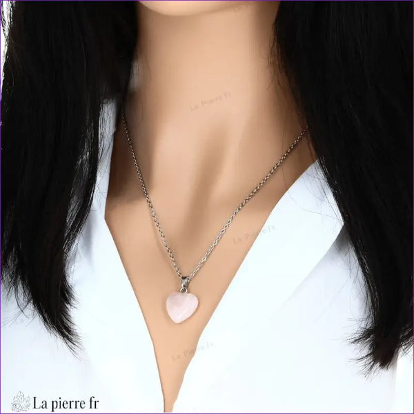 Pendentif Quartz rose en forme de cœur