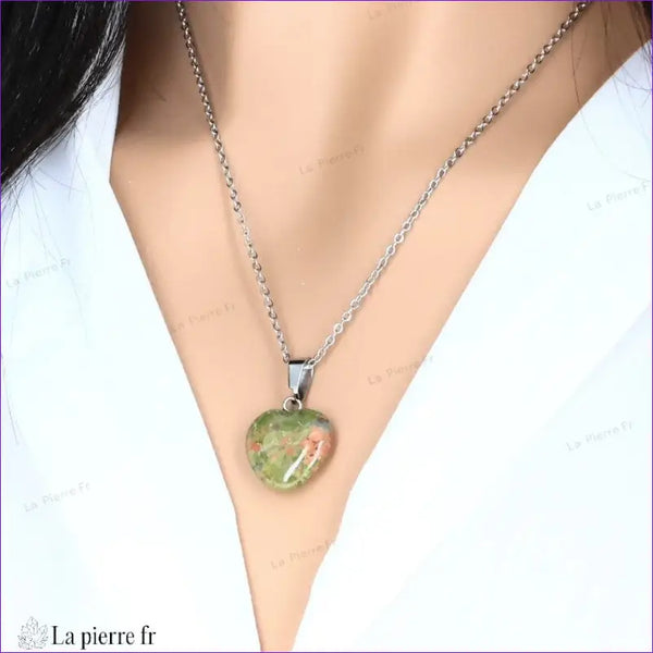 Pendentif en pierre Unakite en forme de cœur