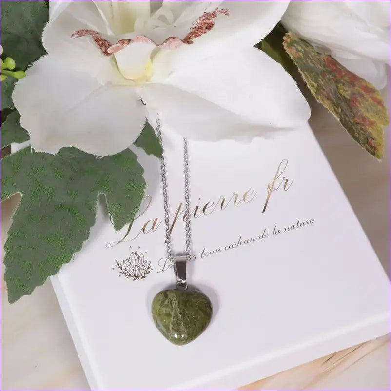 Pendentif pierre Unakite en forme de cœur - La Pierre FR