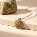 Pendentif Cœur Unakite Petit Modèle 15 mm, sur Chaîne ou Cordon
