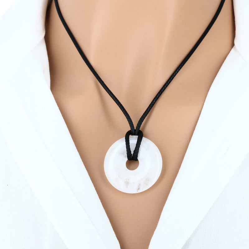 pendentif pierre cristal de roche donut naturelle lithothérapie