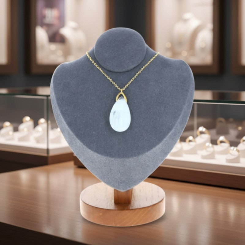 Pendentif Cristal de Roche avec chaîne dorée 60 cm, bijou en pierre naturelle