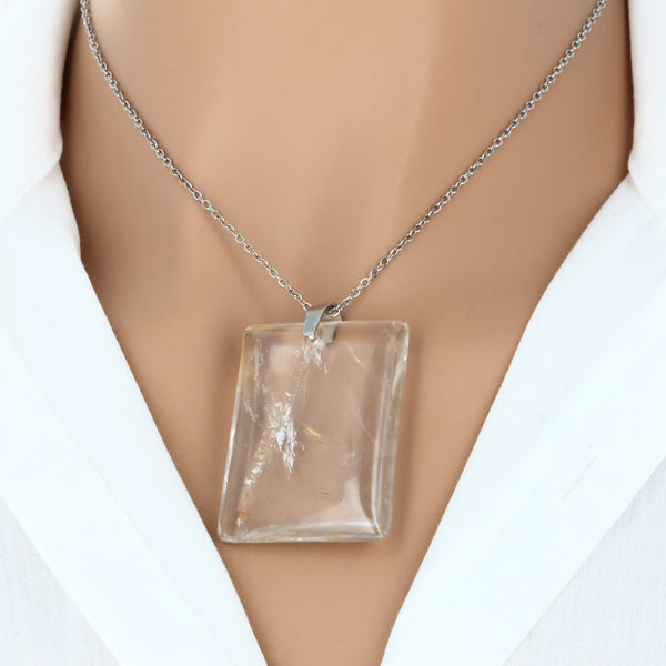 pendentif cristal de roche pierre plate transparente lithothérapie