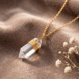 Collier Cristal de Roche Femme, Pointe Transparente Dorée