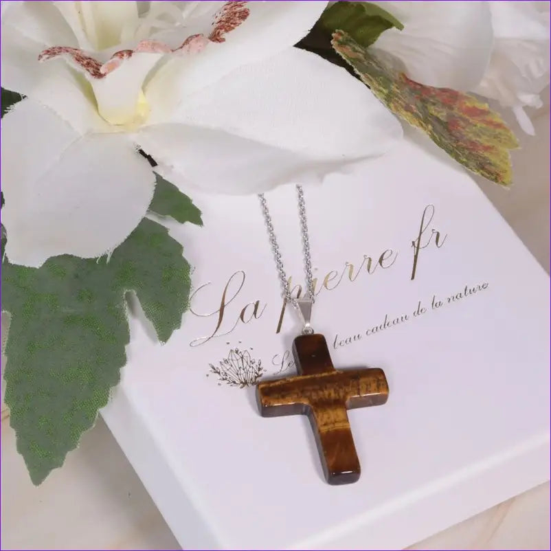 Pendentif Croix en pierre Œil de Tigre - La Pierre FR