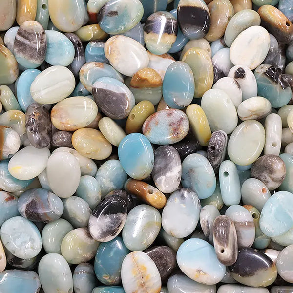 pendentif pierre percée amazonite multi ovale bleu vert 20 à 30 mm