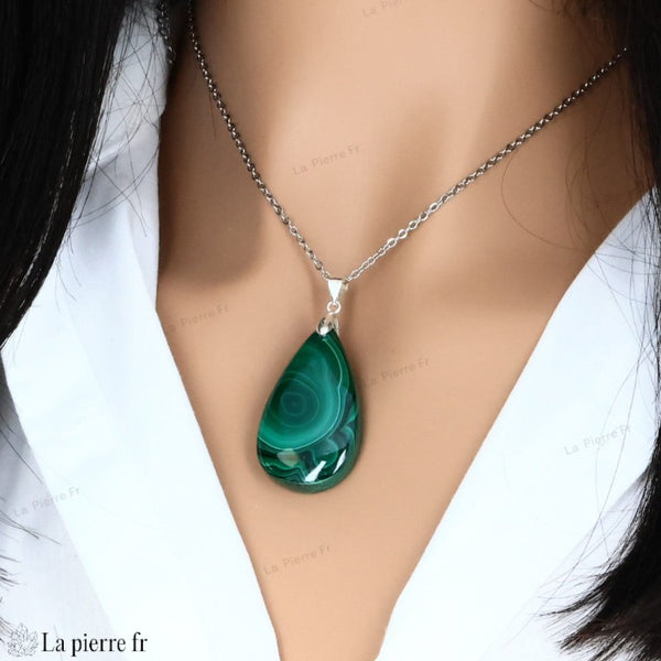 Collier avec Pendentif en pierre de Malachite véritable - La Pierre Fr