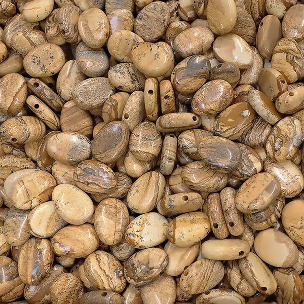 pendentif pierre percée jaspe paysage ovale sable 20 à 30 mm