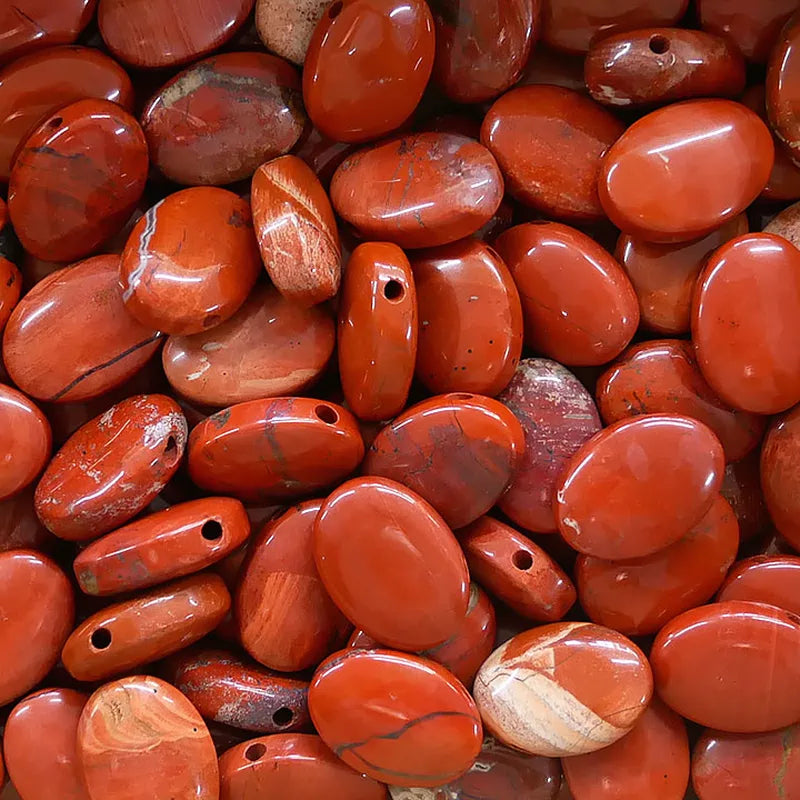 pendentif pierre percée jaspe rouge ovale 20 à 30 mm