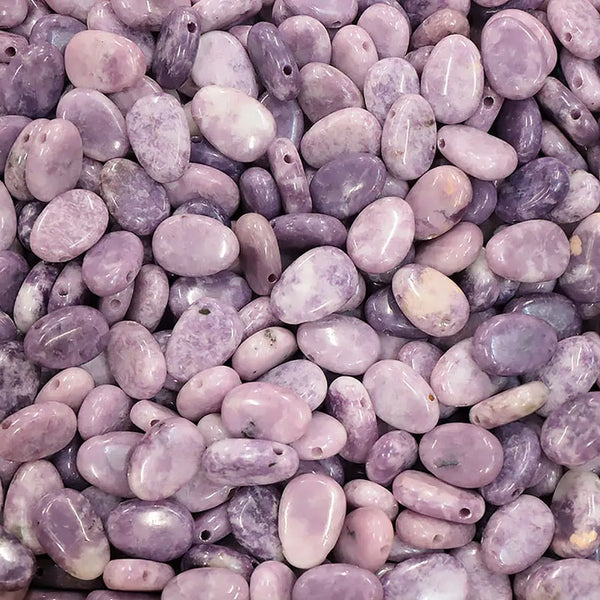 pendentif pierre percée lépidolite ovale violette pailletée 20 à 30 mm