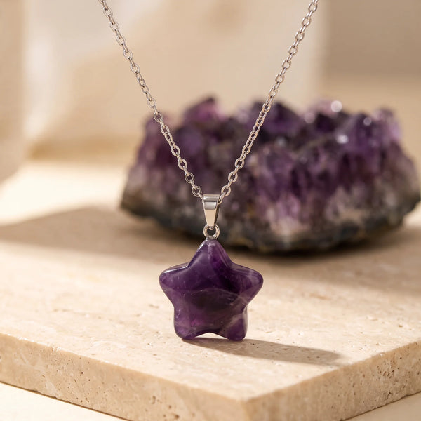 Pendentif étoile 20 mm en améthyste, bijou de lithothérapie en pierre violette