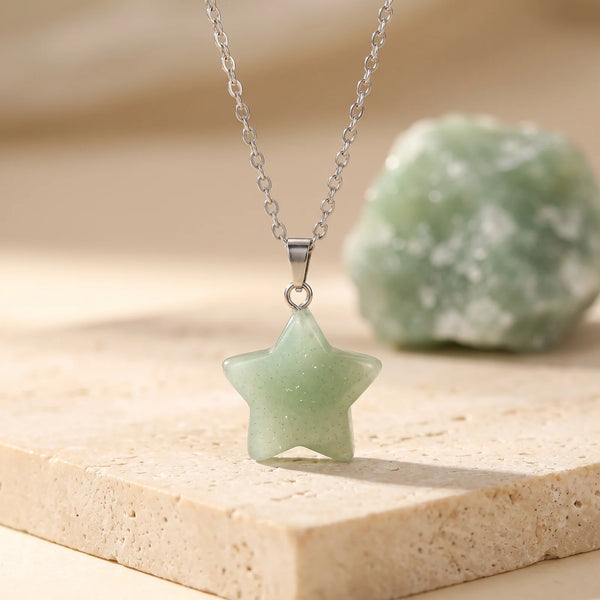 Pendentif étoile en aventurine verte véritable, petite pierre porte-bonheur vert tendre
